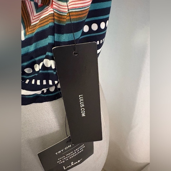 Lulus Geo Grande Navy Blue Print Cropped Tie-Front Top Festival Boho Size XL - Picture 8 of 12